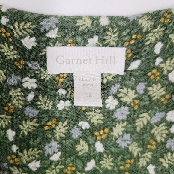 Garnet Hill Clio Button-Up Blouse Green Floral Lightweight V-Neck Size 12 - Picture 3 of 12